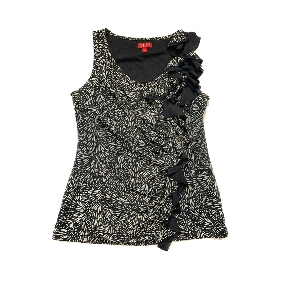 Elle Dressy Business Casual Sleeveless Blouse Ruffle Accent Size Small